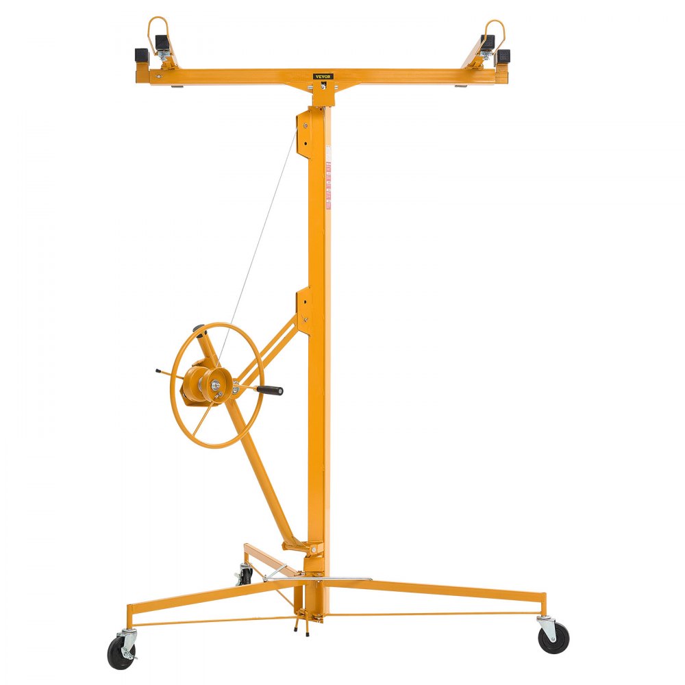 4877mm Drywall Lift 68 kg Sheetrock Hoist Adjust Arm with Wheels Yellow