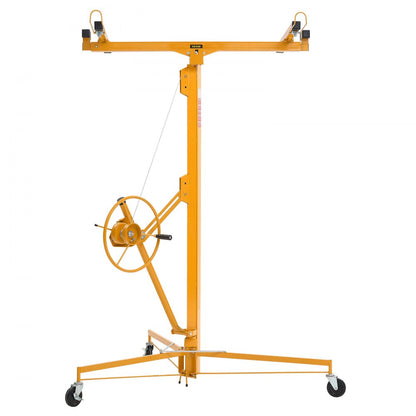 4877mm Drywall Lift 68 kg Sheetrock Hoist Adjust Arm with Wheels Yellow