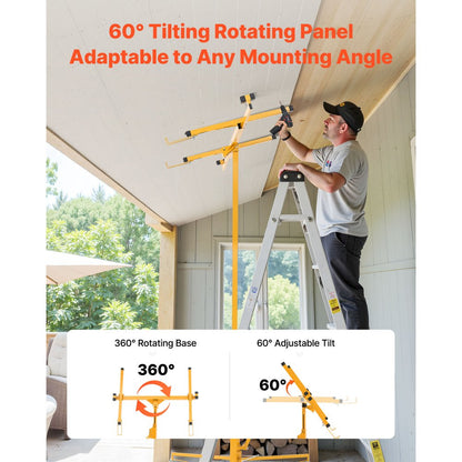 3353mm Drywall Lift 68 kg Sheetrock Hoist Adjust Arm with Wheels Yellow