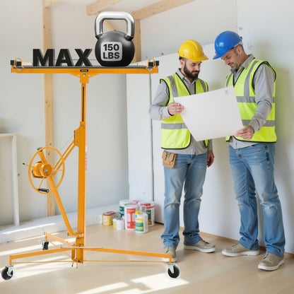 3353mm Drywall Lift 68 kg Sheetrock Hoist Adjust Arm with Wheels Yellow