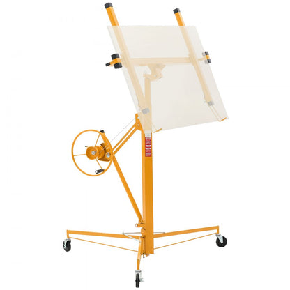 3353mm Drywall Lift 68 kg Sheetrock Hoist Adjust Arm with Wheels Yellow
