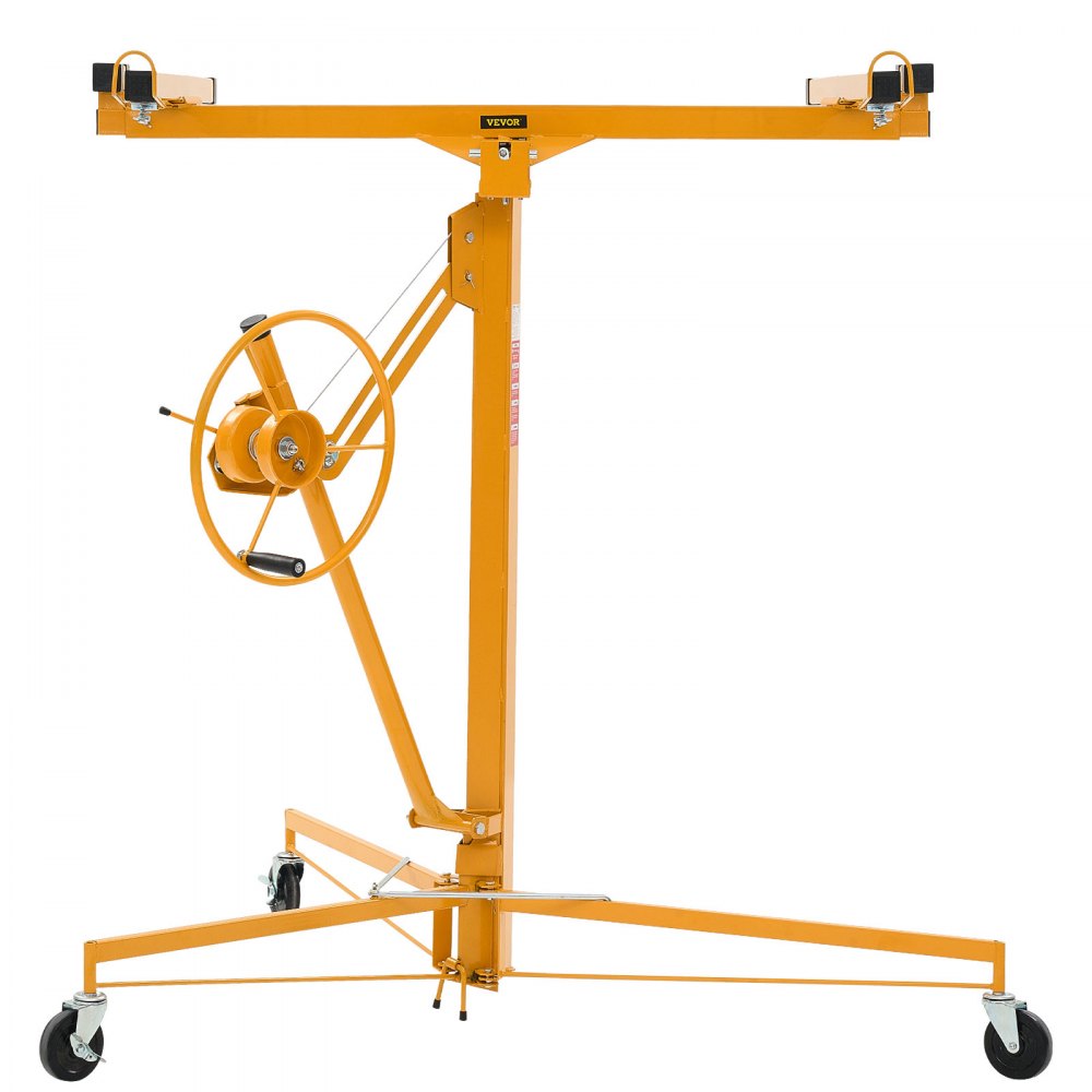 3353mm Drywall Lift 68 kg Sheetrock Hoist Adjust Arm with Wheels Yellow