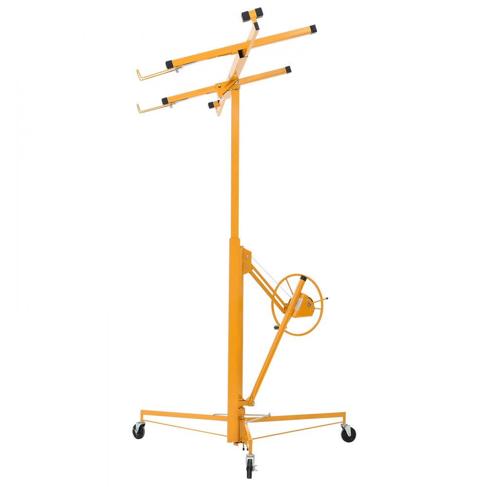 3353mm Drywall Lift 68 kg Sheetrock Hoist Adjust Arm with Wheels Yellow