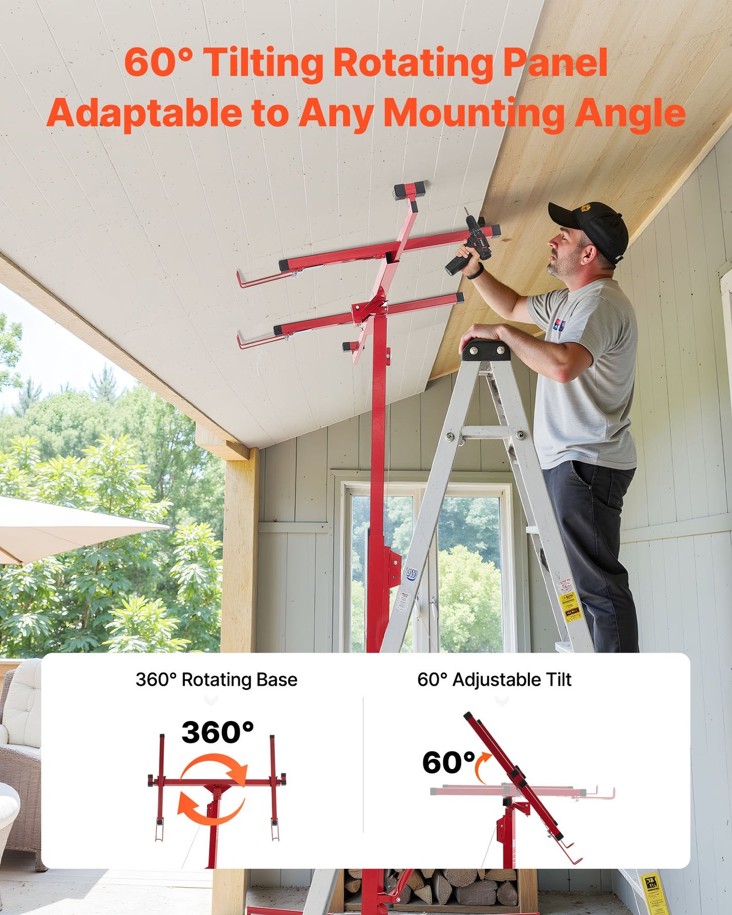 4877 mm Drywall Lift, Heavy-Duty 68 kg Sheetrock Hoist with Adjustable Telescoping Arm, Lockable Wheels, Drywall Lifter Panel Jack Hoist Tools Ideal for Ceiling & Wall Installation (Red)