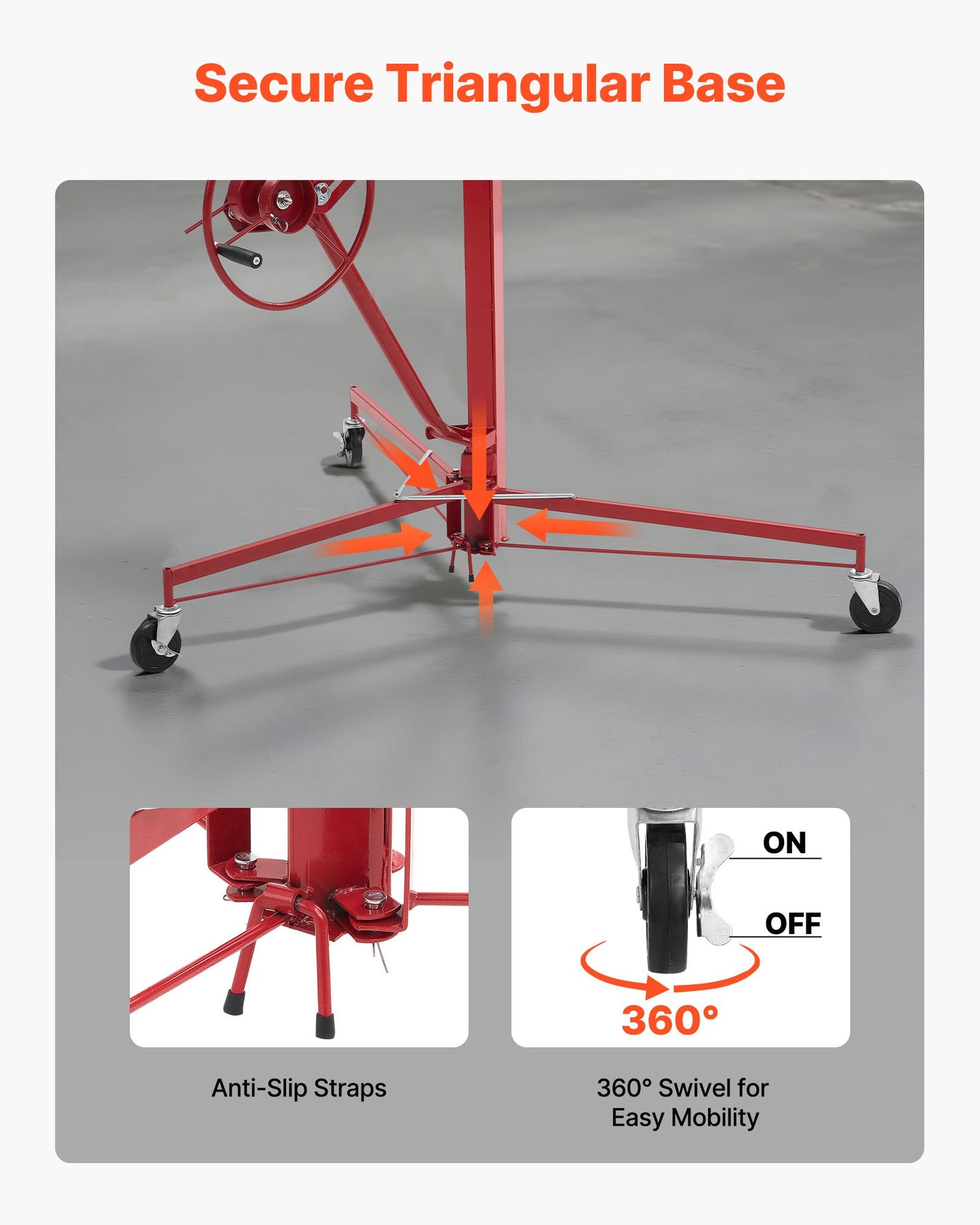 4877 mm Drywall Lift, Heavy-Duty 68 kg Sheetrock Hoist with Adjustable Telescoping Arm, Lockable Wheels, Drywall Lifter Panel Jack Hoist Tools Ideal for Ceiling & Wall Installation (Red)