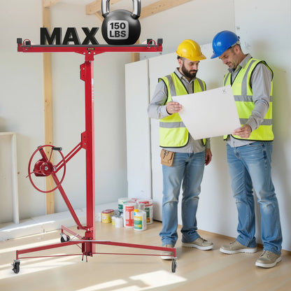 4877 mm Drywall Lift, Heavy-Duty 68 kg Sheetrock Hoist with Adjustable Telescoping Arm, Lockable Wheels, Drywall Lifter Panel Jack Hoist Tools Ideal for Ceiling & Wall Installation (Red)