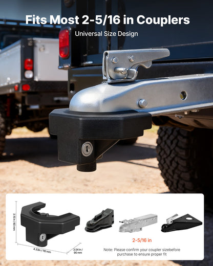 Trailer Hitch Lock Kit, Compatible with 58.7 mm Couplers, Heavy-Duty Anti-Theft Trailer Ball Lock with 3 Keys & Padlock, Prying-Resistant & Impact-Resistant, Fits for RVs, Boats, Trailers