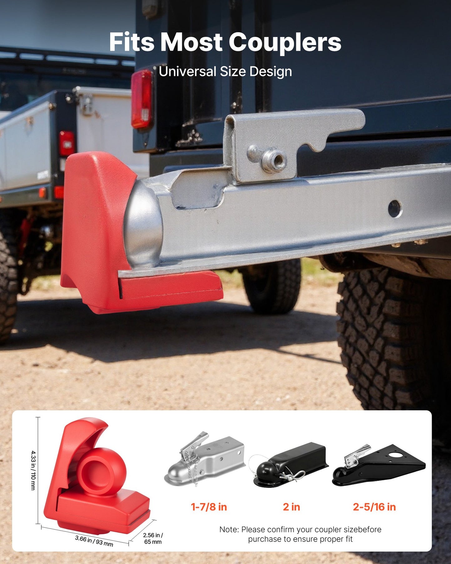Trailer Hitch Lock, Fits for 46 mm, 50.8 mm, 58.7 mm Couplers, Heavy-Duty Anti-Theft Trailer Ball Lock with 3 Keys, Prying-Resistant & Impact-Resistant, Fits for RVs, Boats, Trailers, Red