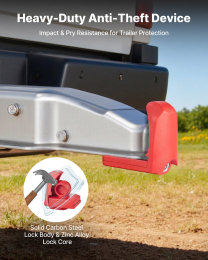 Trailer Hitch Lock, Fits for 46 mm, 50.8 mm, 58.7 mm Couplers, Heavy-Duty Anti-Theft Trailer Ball Lock with 3 Keys, Prying-Resistant & Impact-Resistant, Fits for RVs, Boats, Trailers, Red