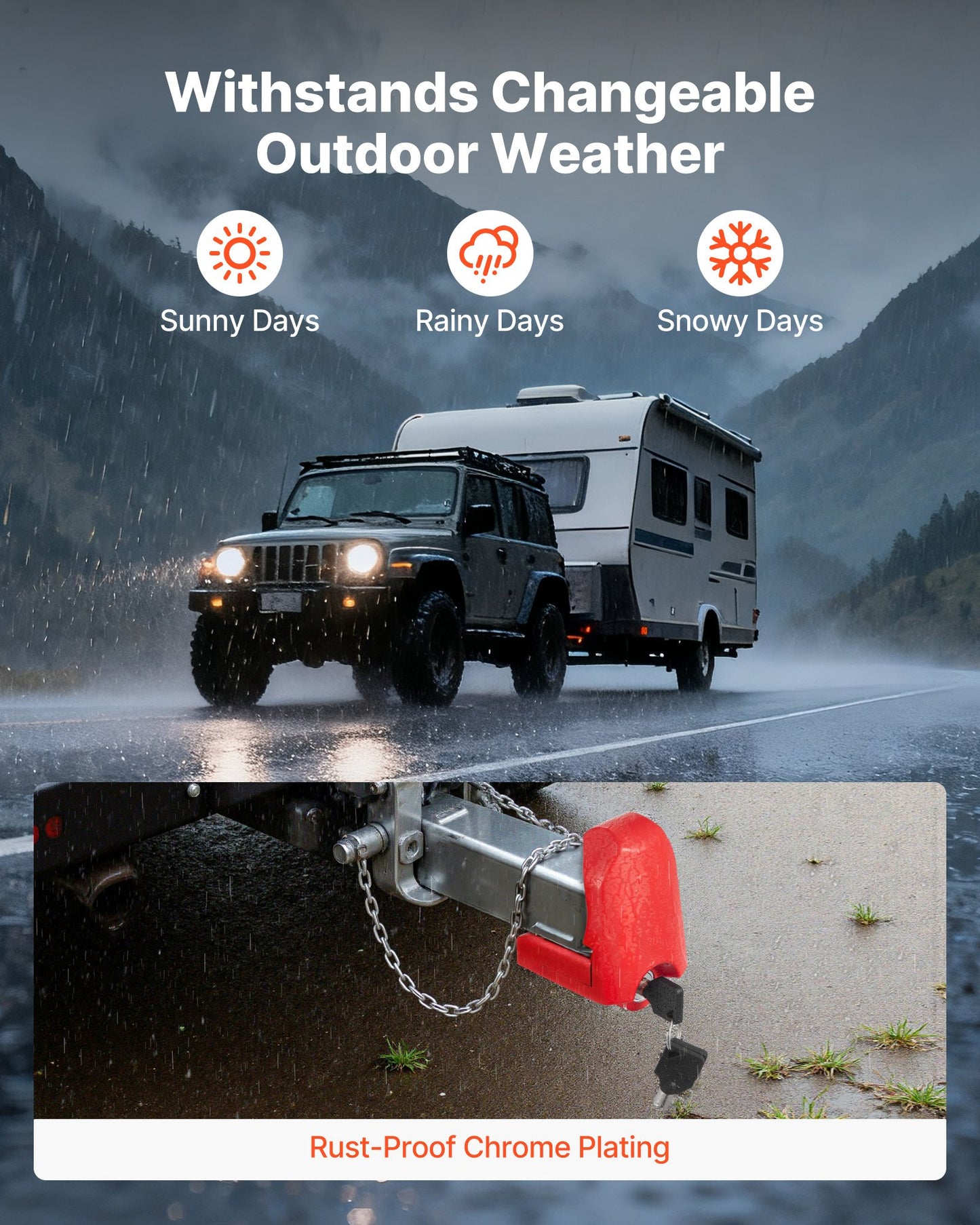Trailer Hitch Lock, Fits for 46 mm, 50.8 mm, 58.7 mm Couplers, Heavy-Duty Anti-Theft Trailer Ball Lock with 3 Keys, Prying-Resistant & Impact-Resistant, Fits for RVs, Boats, Trailers, Red