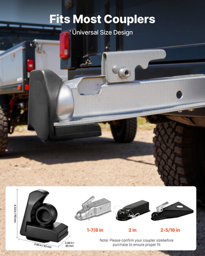 Trailer Hitch Lock, Fits for 46 mm, 50.8 mm, 58.7 mm Couplers, Heavy-Duty Anti-Theft Trailer Ball Lock with 3 Keys, Prying-Resistant & Impact-Resistant, Fits for RVs, Boats, Trailers, Black