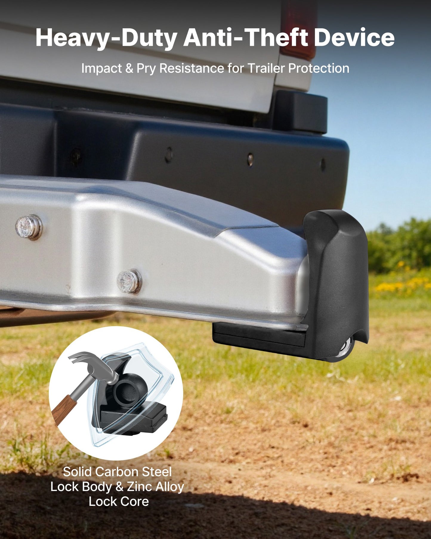 Trailer Hitch Lock, Fits for 46 mm, 50.8 mm, 58.7 mm Couplers, Heavy-Duty Anti-Theft Trailer Ball Lock with 3 Keys, Prying-Resistant & Impact-Resistant, Fits for RVs, Boats, Trailers, Black