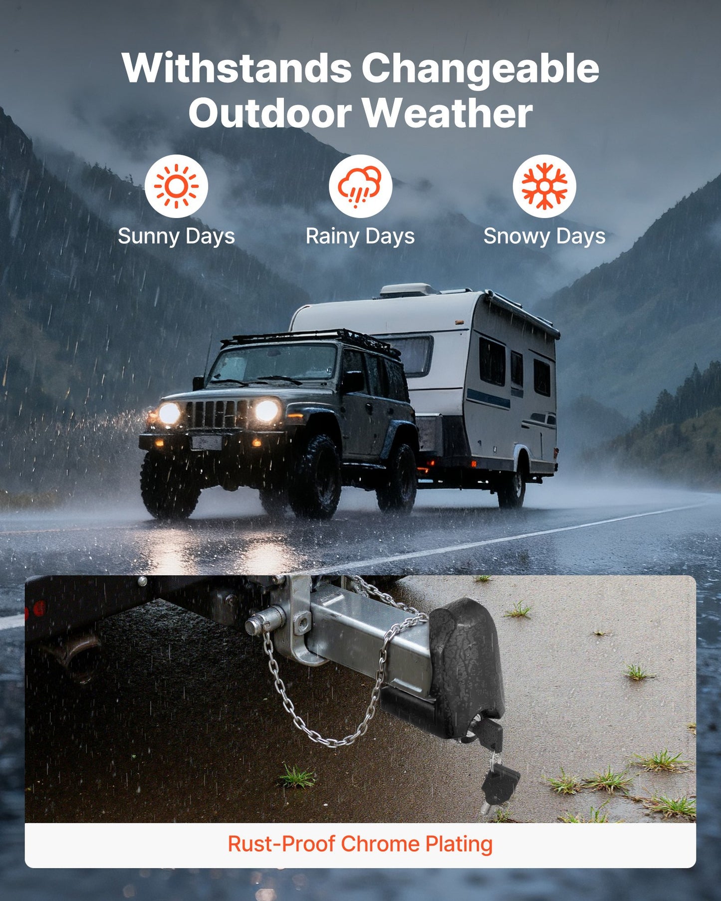Trailer Hitch Lock, Fits for 46 mm, 50.8 mm, 58.7 mm Couplers, Heavy-Duty Anti-Theft Trailer Ball Lock with 3 Keys, Prying-Resistant & Impact-Resistant, Fits for RVs, Boats, Trailers, Black