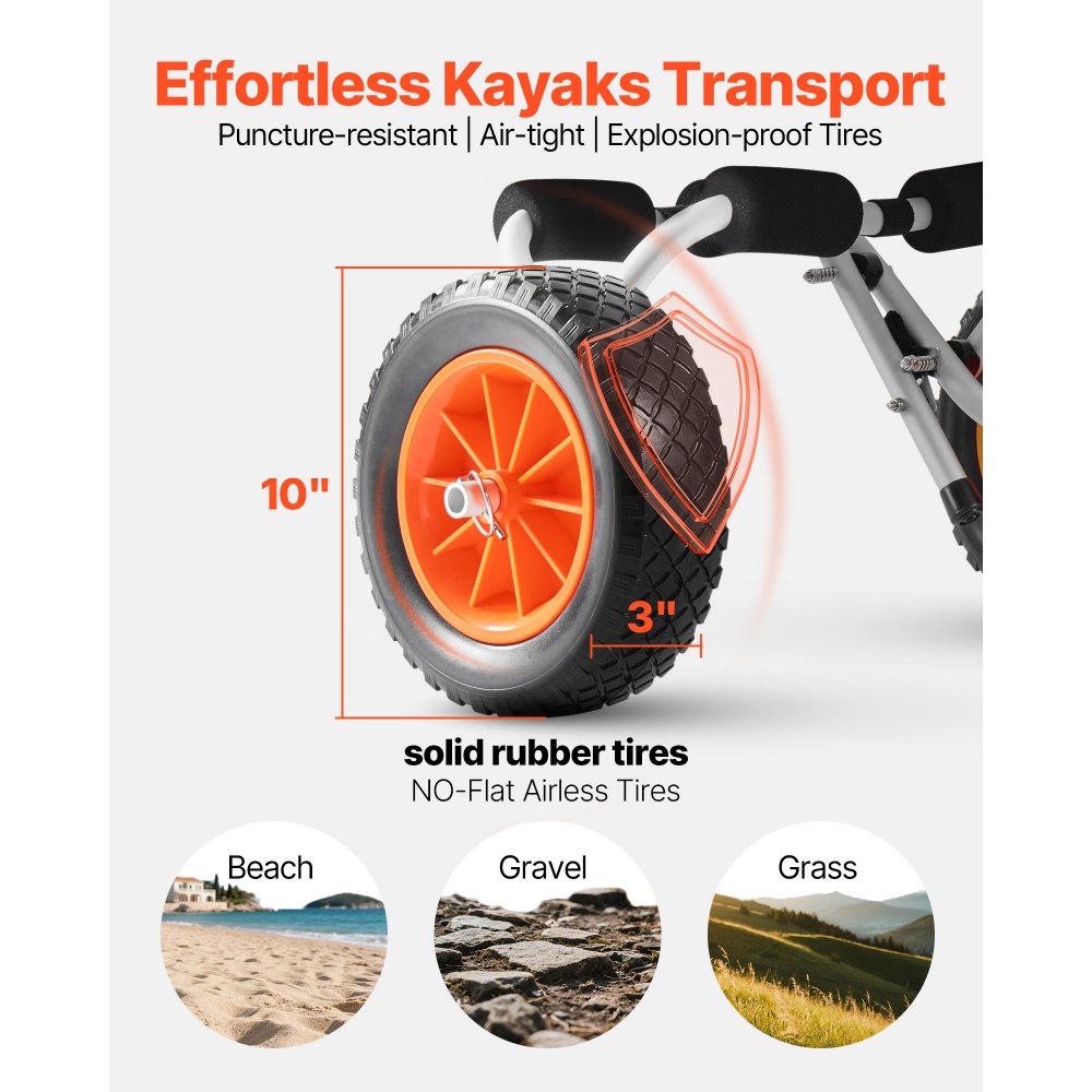 Kayak Cart 90 kg Foldable Canoe Carrier with 25.4 mm Solid Rubber Tires
