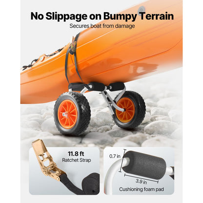 Kayak Cart 90 kg Foldable Canoe Carrier with 25.4 mm Solid Rubber Tires
