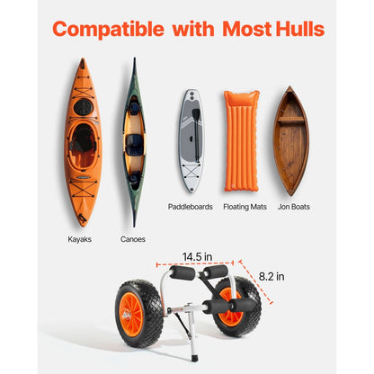 Kayak Cart 90 kg Foldable Canoe Carrier with 25.4 mm Solid Rubber Tires