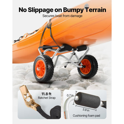 Kayak Cart 113.4 kg Foldable Canoe Carrier with 25.4 cm Solid Rubber Tires
