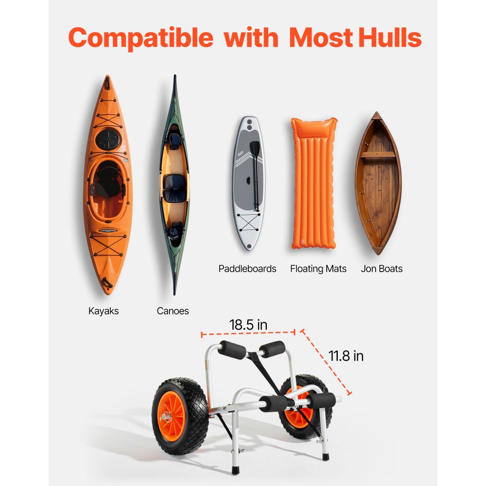Kayak Cart 113.4 kg Foldable Canoe Carrier with 25.4 cm Solid Rubber Tires