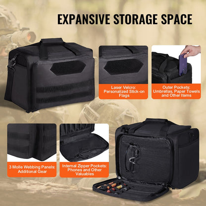 Tactical 3-Pistol Range Bag with Single Shoulder Strap, Black, 1.3 kg