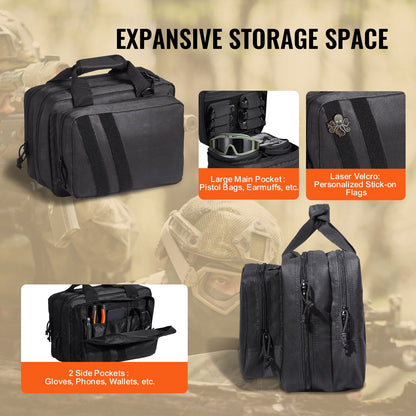 Tactical Range Bag for 2 Pistols with Built-in Gun Pockets, Black, 600D Polyester