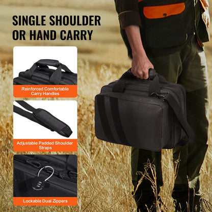 VEVOR Range Bag for 2 Pistols Tactical Gun Bag 2 Built-in Pistol Bags Black