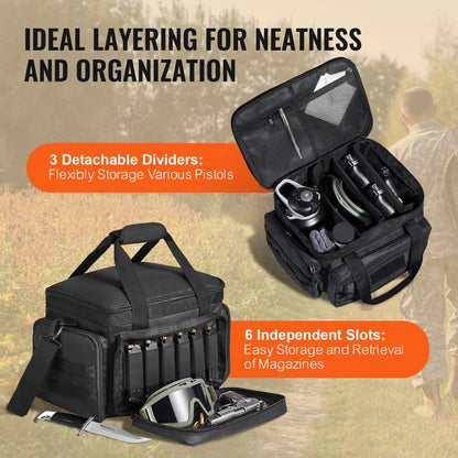 Soft Handgun Bag for 4 Pistols with Magazine Storage, Black, 37 × 26 × 23 cm
