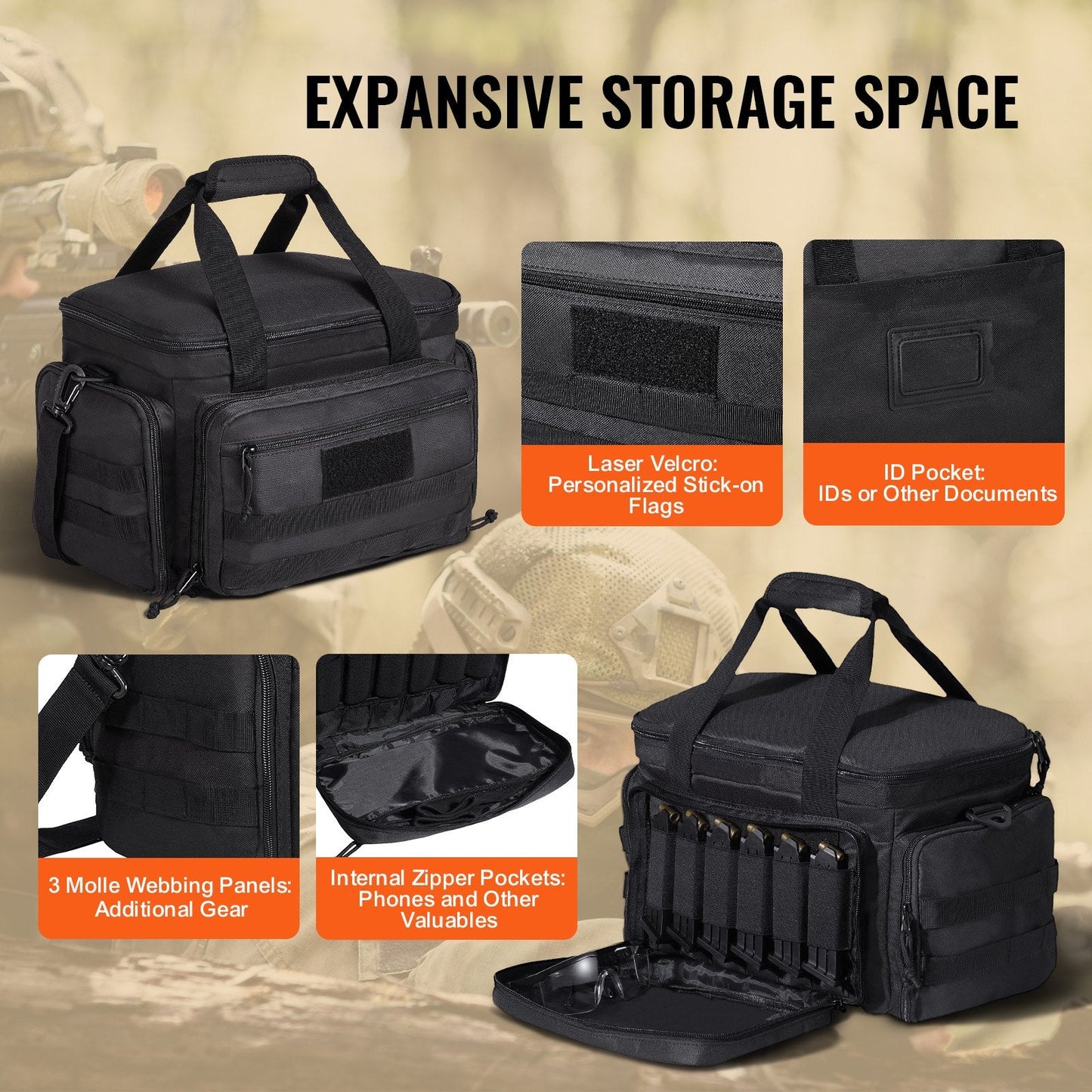 Soft Handgun Bag for 4 Pistols with Magazine Storage, Black, 37 × 26 × 23 cm