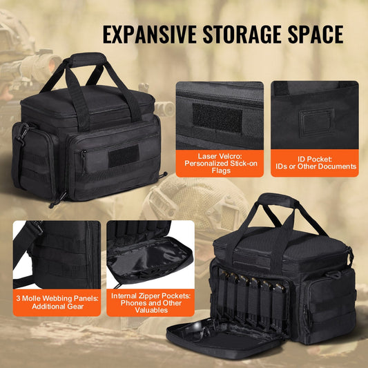 Soft Handgun Bag for 4 Pistols with Magazine Storage, Black, 37 × 26 × 23 cm