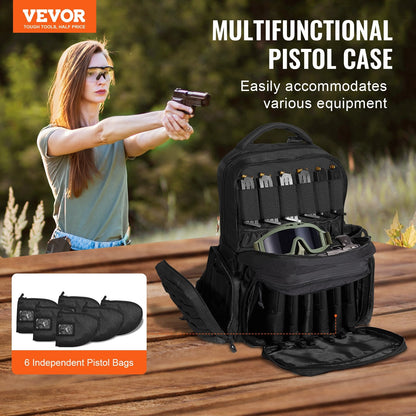 Tactical Range Backpack for 6 Pistols, Dual Shoulder, Black, 2.1 kg
