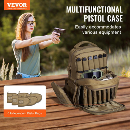 Tactical Brown Backpack for 6 Pistols with Ample Storage and Dual Shoulder Straps