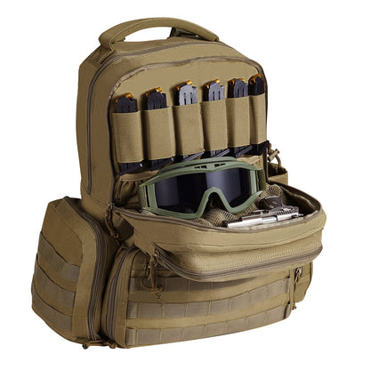 Tactical Brown Backpack for 6 Pistols with Ample Storage and Dual Shoulder Straps