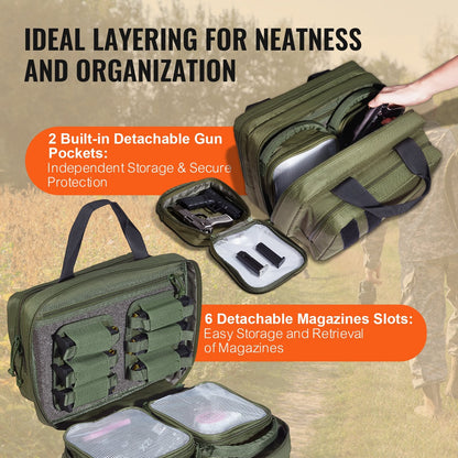Tactical Range Bag with Dual Pistol Pockets and Adjustable Strap - Green