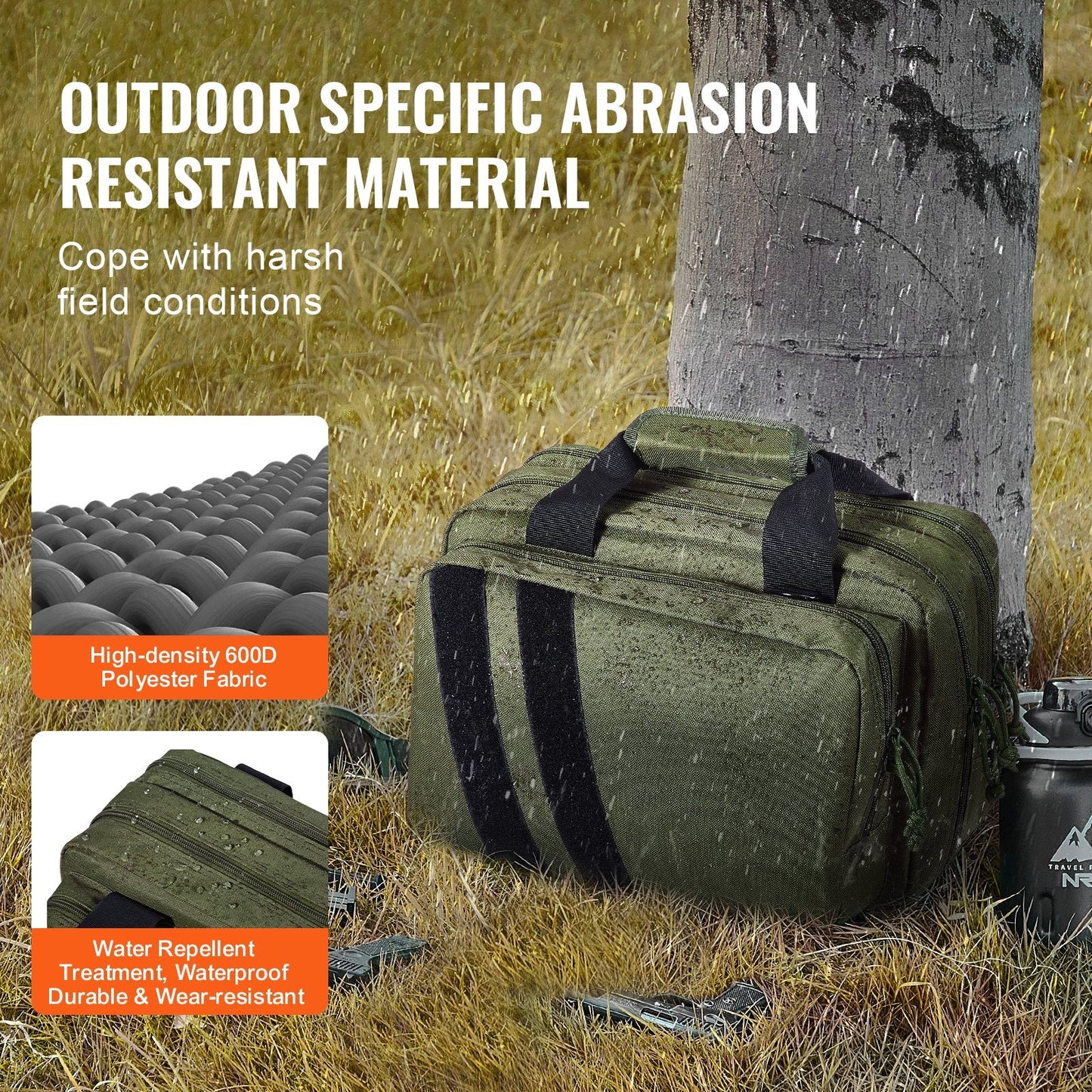 Tactical Range Bag with Dual Pistol Pockets and Adjustable Strap - Green