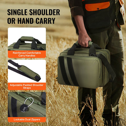Tactical Range Bag with Dual Pistol Pockets and Adjustable Strap - Green