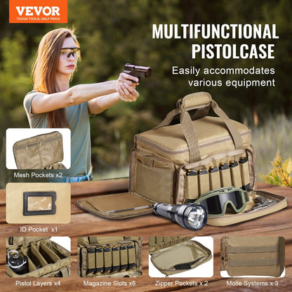 Soft Handgun Case for 4 Pistols with Shoulder Strap, Brown, 1.2 kg, 37×26×23 cm
