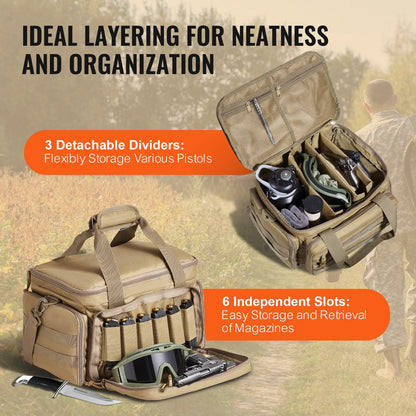 Soft Handgun Case for 4 Pistols with Shoulder Strap, Brown, 1.2 kg, 37×26×23 cm