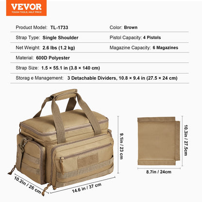Soft Handgun Case for 4 Pistols with Shoulder Strap, Brown, 1.2 kg, 37×26×23 cm