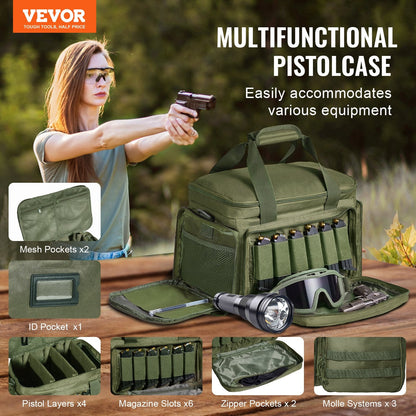 Soft Handgun Bag for 4 Pistols, Outdoor Shooting, Green, 1.2 kg, 600D Polyester