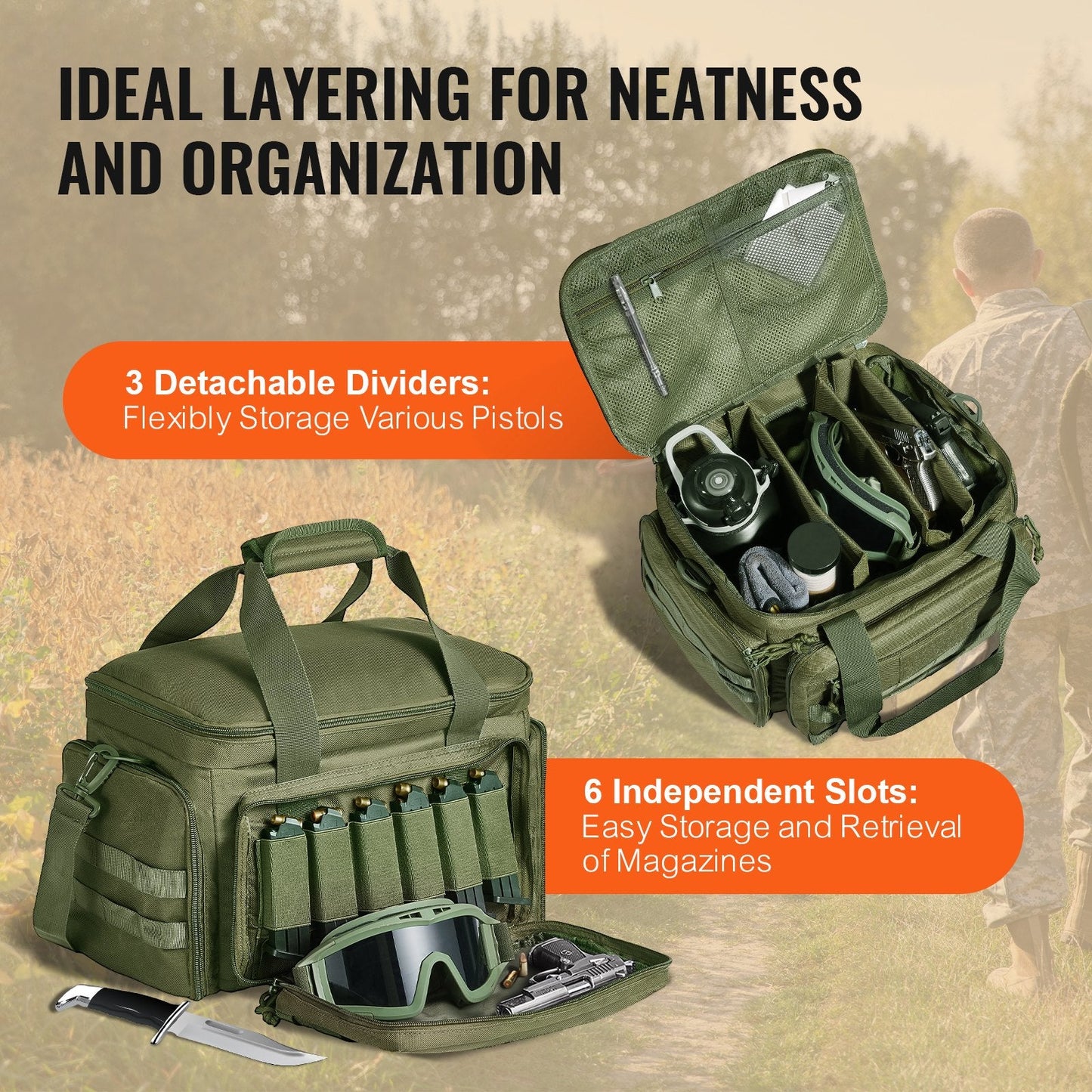 Soft Handgun Bag for 4 Pistols, Outdoor Shooting, Green, 1.2 kg, 600D Polyester