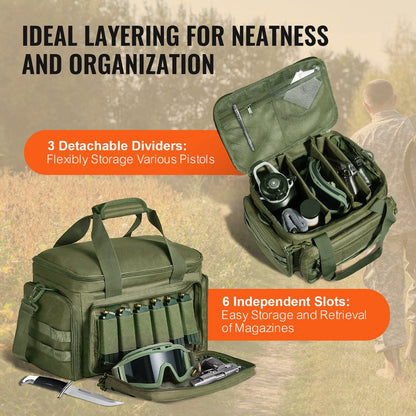 Soft Handgun Bag for 4 Pistols, Outdoor Shooting, Green, 1.2 kg, 600D Polyester