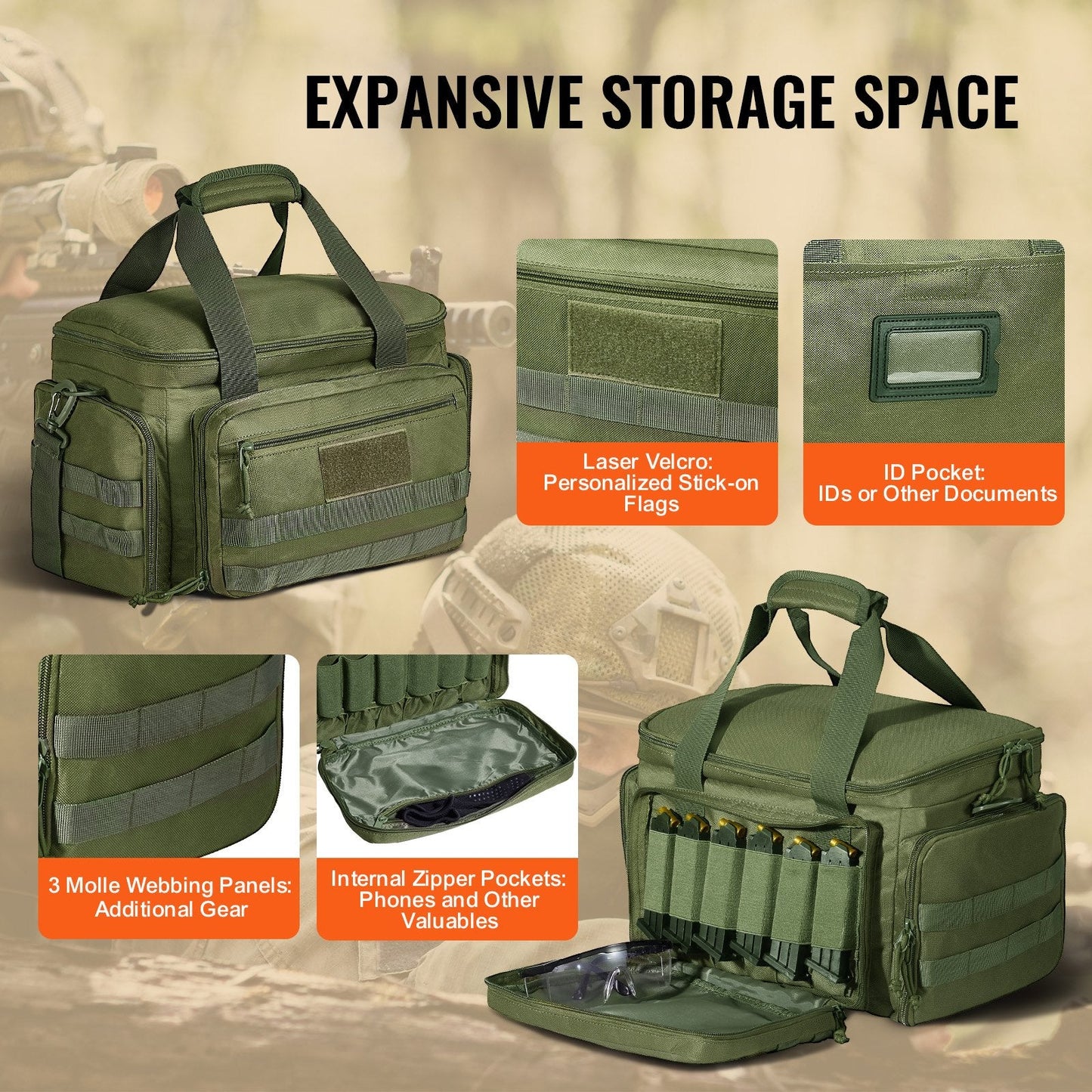Soft Handgun Bag for 4 Pistols, Outdoor Shooting, Green, 1.2 kg, 600D Polyester