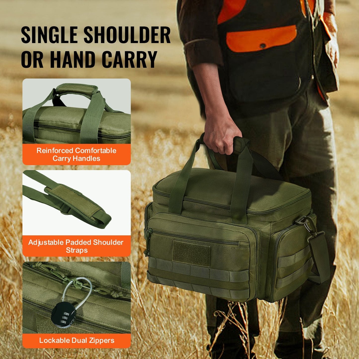 Soft Handgun Bag for 4 Pistols, Outdoor Shooting, Green, 1.2 kg, 600D Polyester