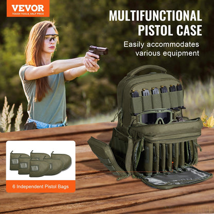 Green Tactical Range Bag for 6 Pistols - Multifunctional and Portable