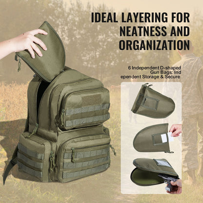 Green Tactical Range Bag for 6 Pistols - Multifunctional and Portable
