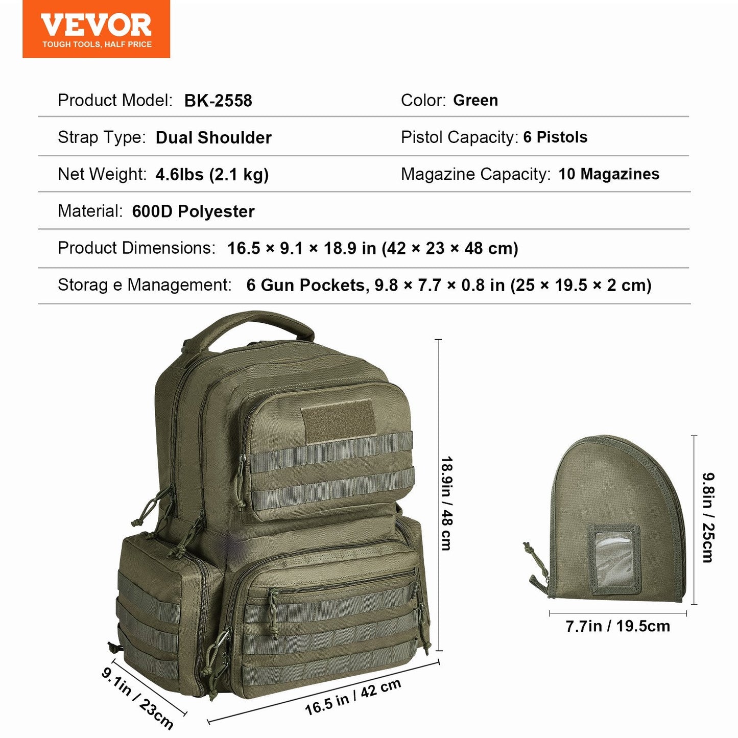 Green Tactical Range Bag for 6 Pistols - Multifunctional and Portable