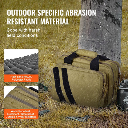 Tactical Brown Gun Bag with Dual Pistol Storage and Detachable Magazines