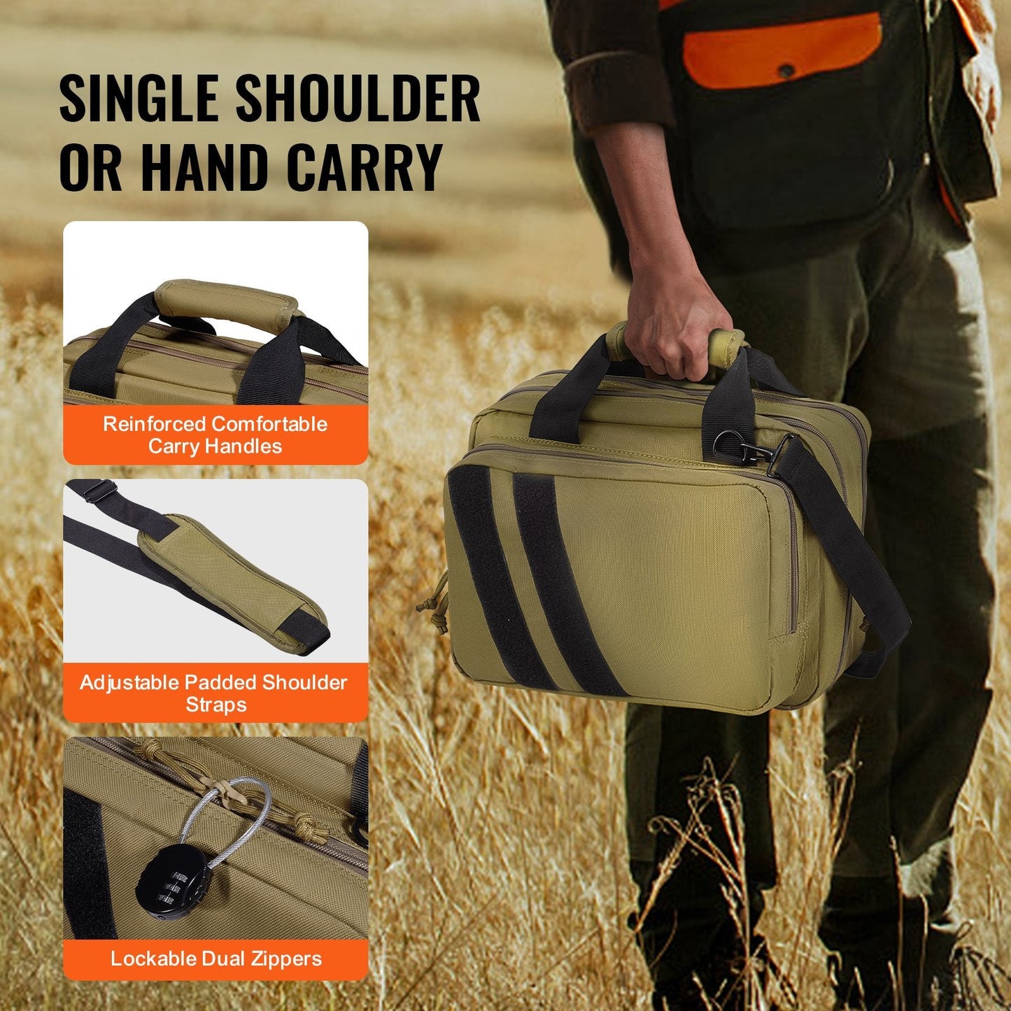 Tactical Brown Gun Bag with Dual Pistol Storage and Detachable Magazines