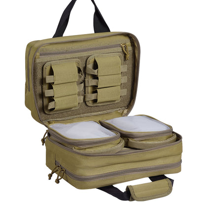 Tactical Brown Gun Bag with Dual Pistol Storage and Detachable Magazines
