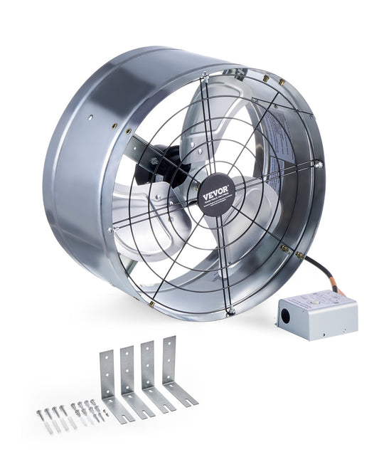 VEVOR 380 mm Gable Mount Fan 1300 CFM Attic Vent Fan with Adjustable Thermostat