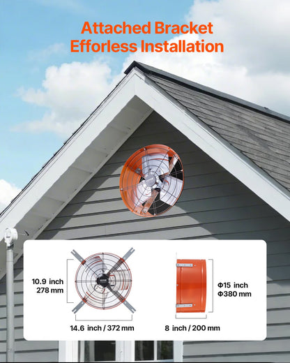 VEVOR 380 mm Gable Mount Fan 1650 CFM Attic Vent Fan with Adjustable Thermostat